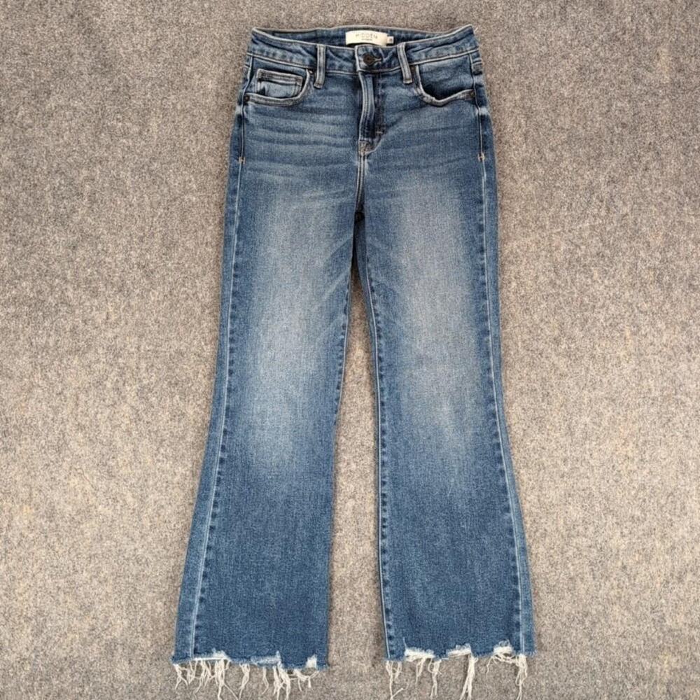 Hidden Jeans Womens 26 Blue Mid Rise Slim Flare Frayed Raw Hem Stretch Denim